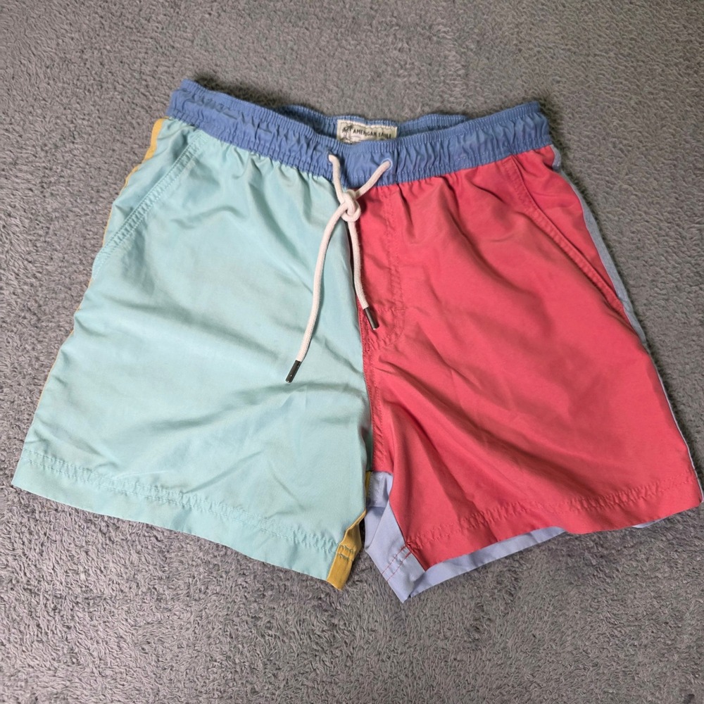 American Eagle Mens S Swim Trunks Multicolor Colorblock Drawstring Board Shorts